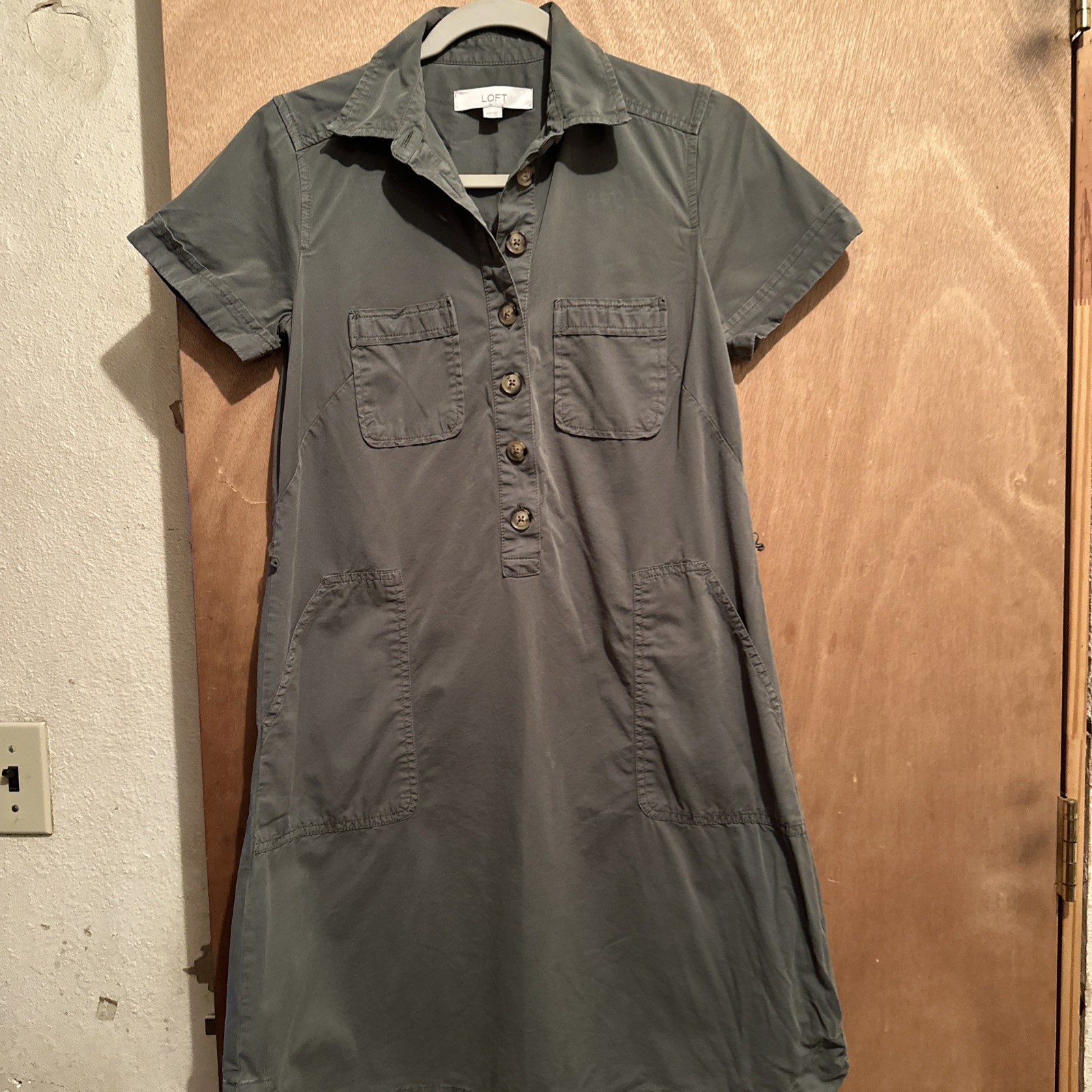 Loft Women’s XXS Petite Olive Green Short Sleeve Army Dress Missing Belt