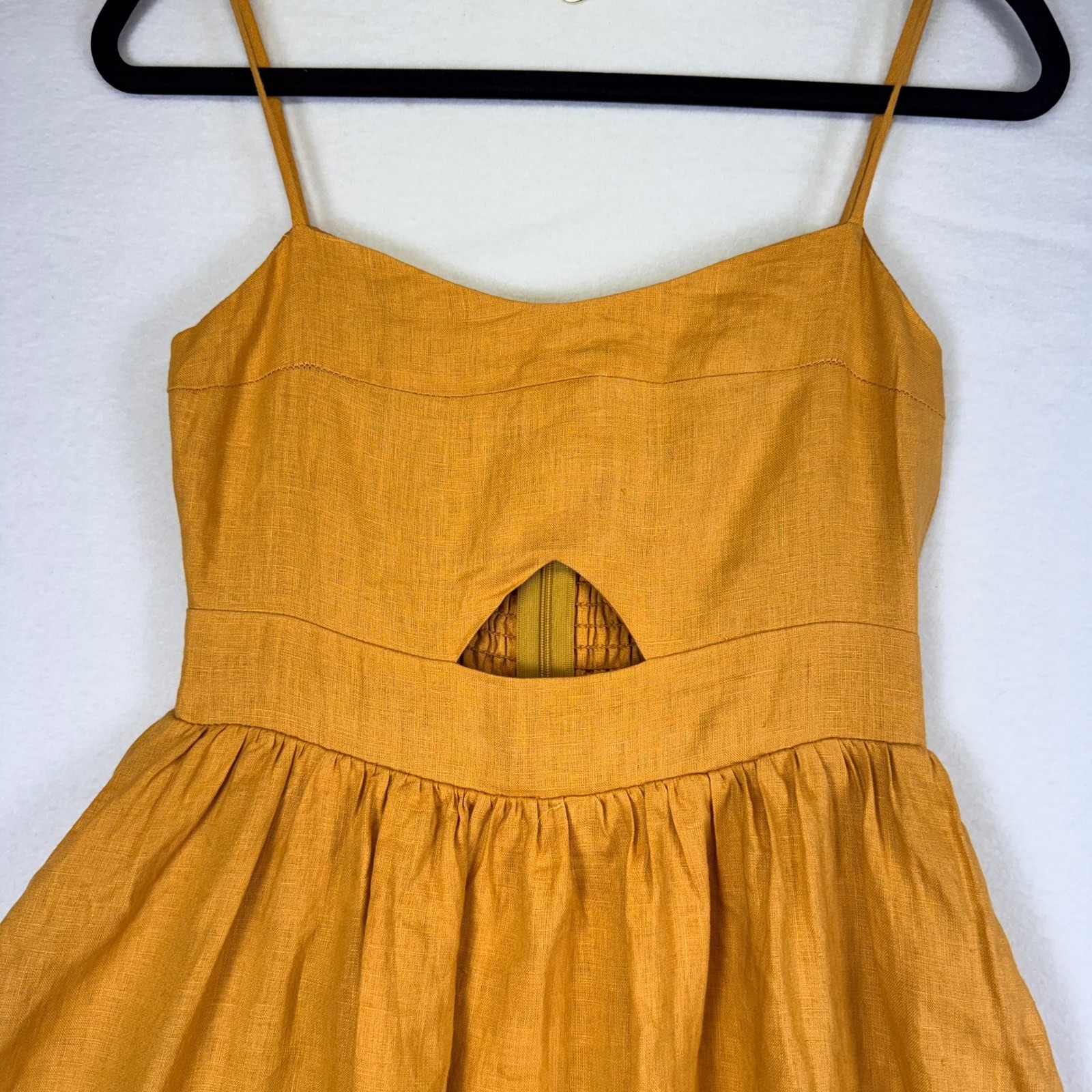 VTG DISSH Harper 100% Linen Cutout Smocked Back Midi Dress Wmns 4 Coastal Boho