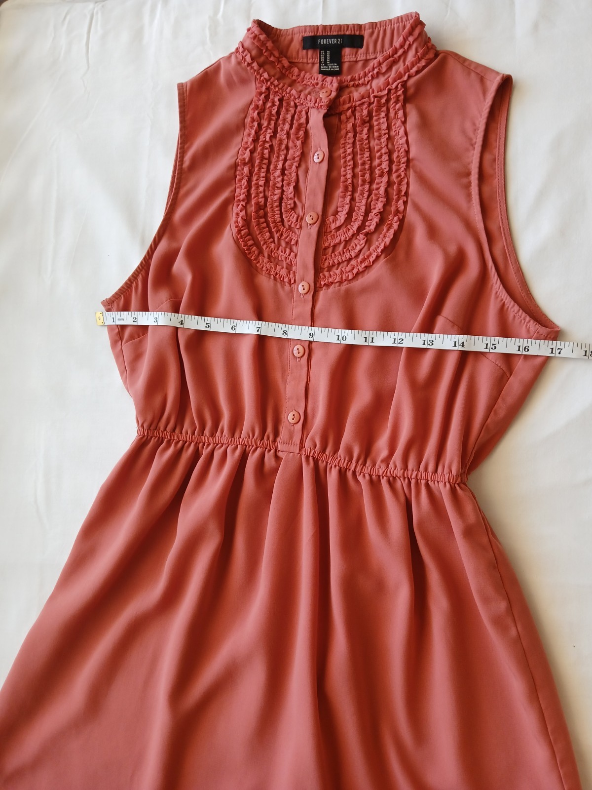 FOREVER 21 Pink Solid Chiffon Sleeveless High Neck Ruffle A-Line Dress M