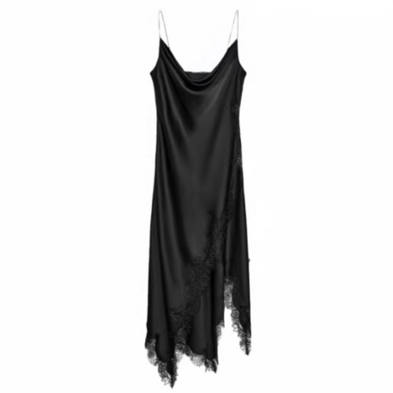 ZARA Women’s 2026 Spring New Sexy Silk Satin Lace Halter Dress Long Slimming
