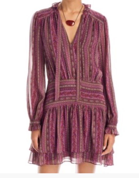 Paige Nantes Women’s Beautiful Floral Lined Mini Dress Deep Mauve 100% Silk-10