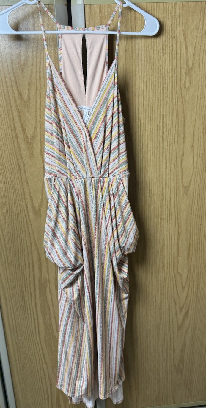 BCBGeneration Multicolor Striped V-Neck Strappy Slip Midi Dress Size 8