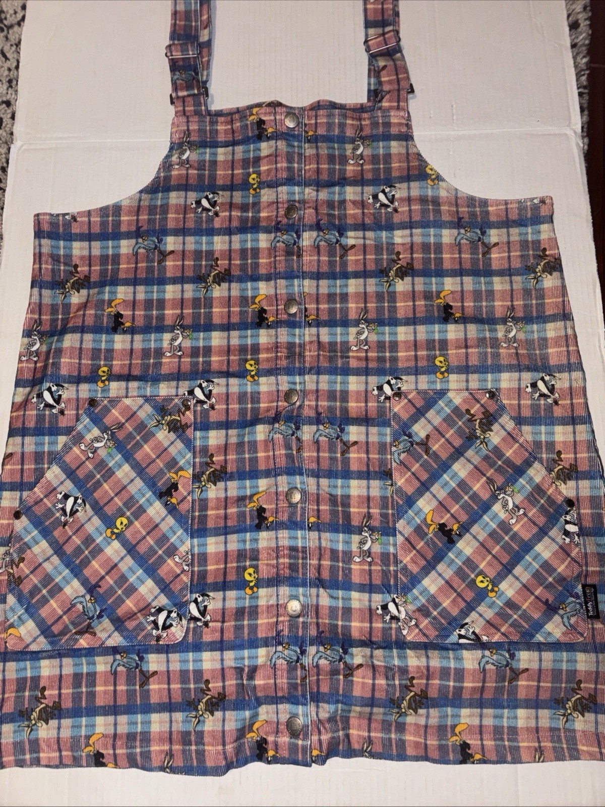 Looney Tunes Teddy Fresh Dress Womens 2XL Plaid Corduroy Cartoon Character