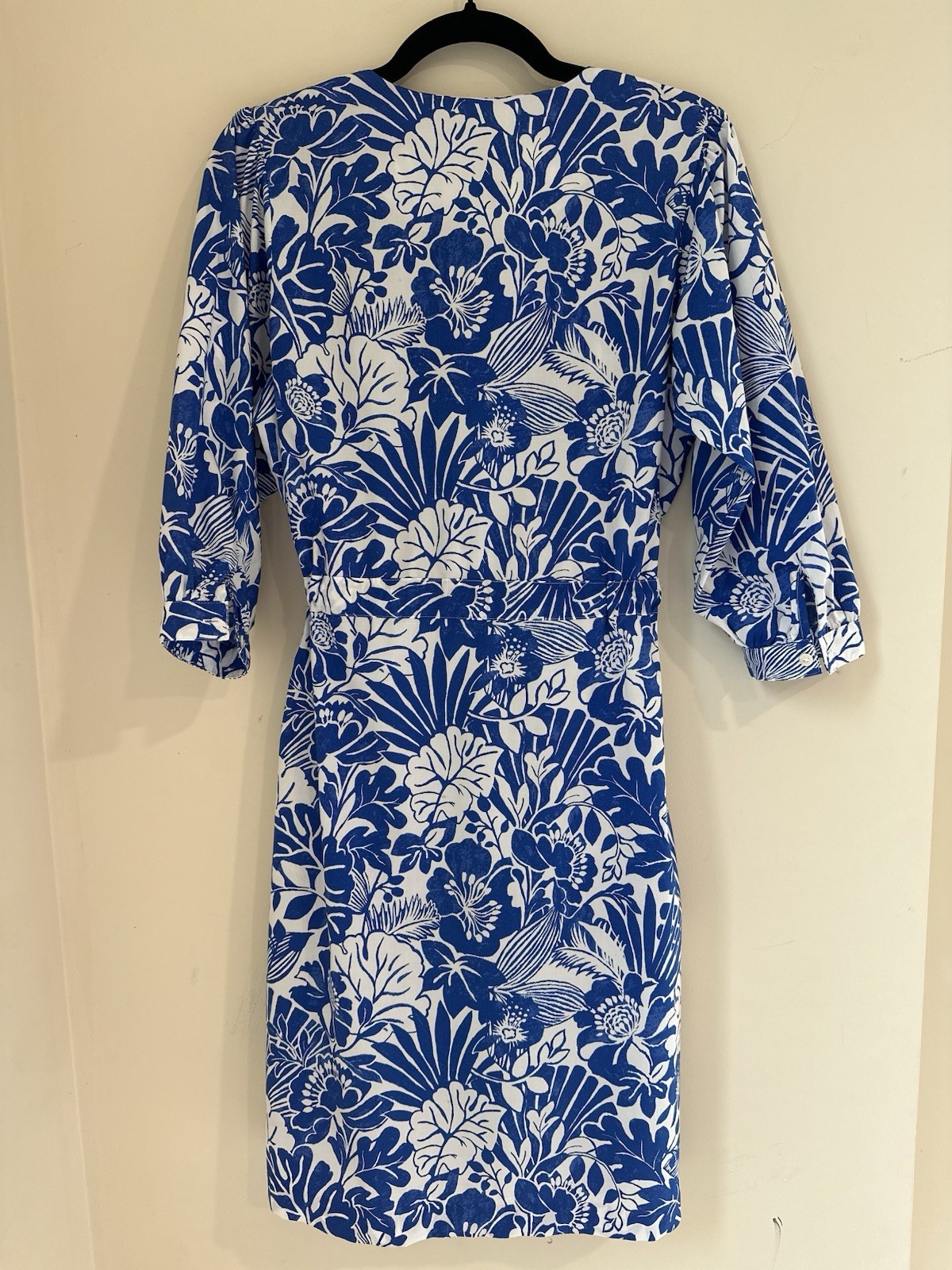 J McLaughlin Blue White Evalyn Garden Walk Printed Floral Dress Sz XS Belted