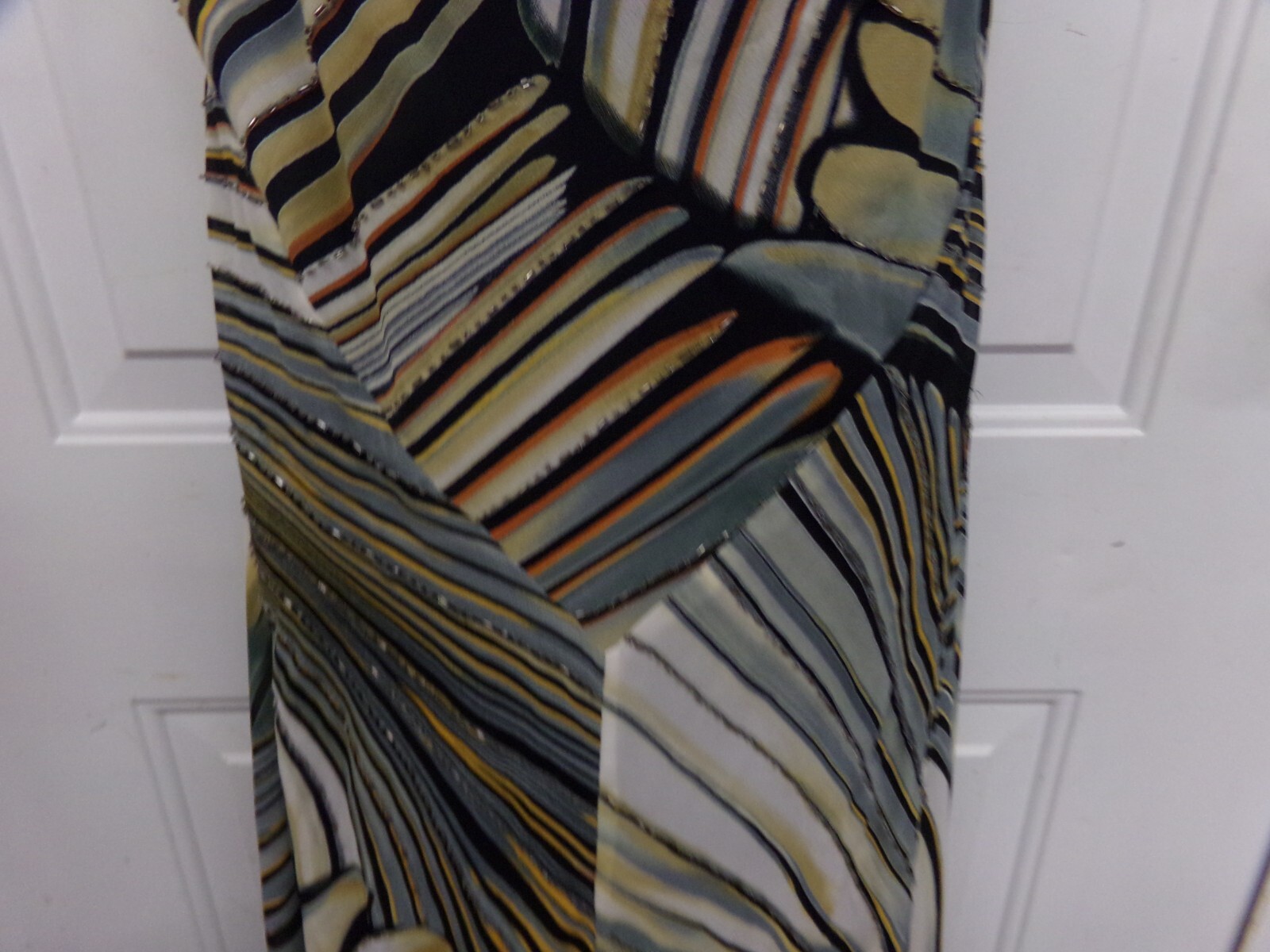 DressBarn Womens Size 12 Abstract Striped Beaded Lined Sleeveless Dress