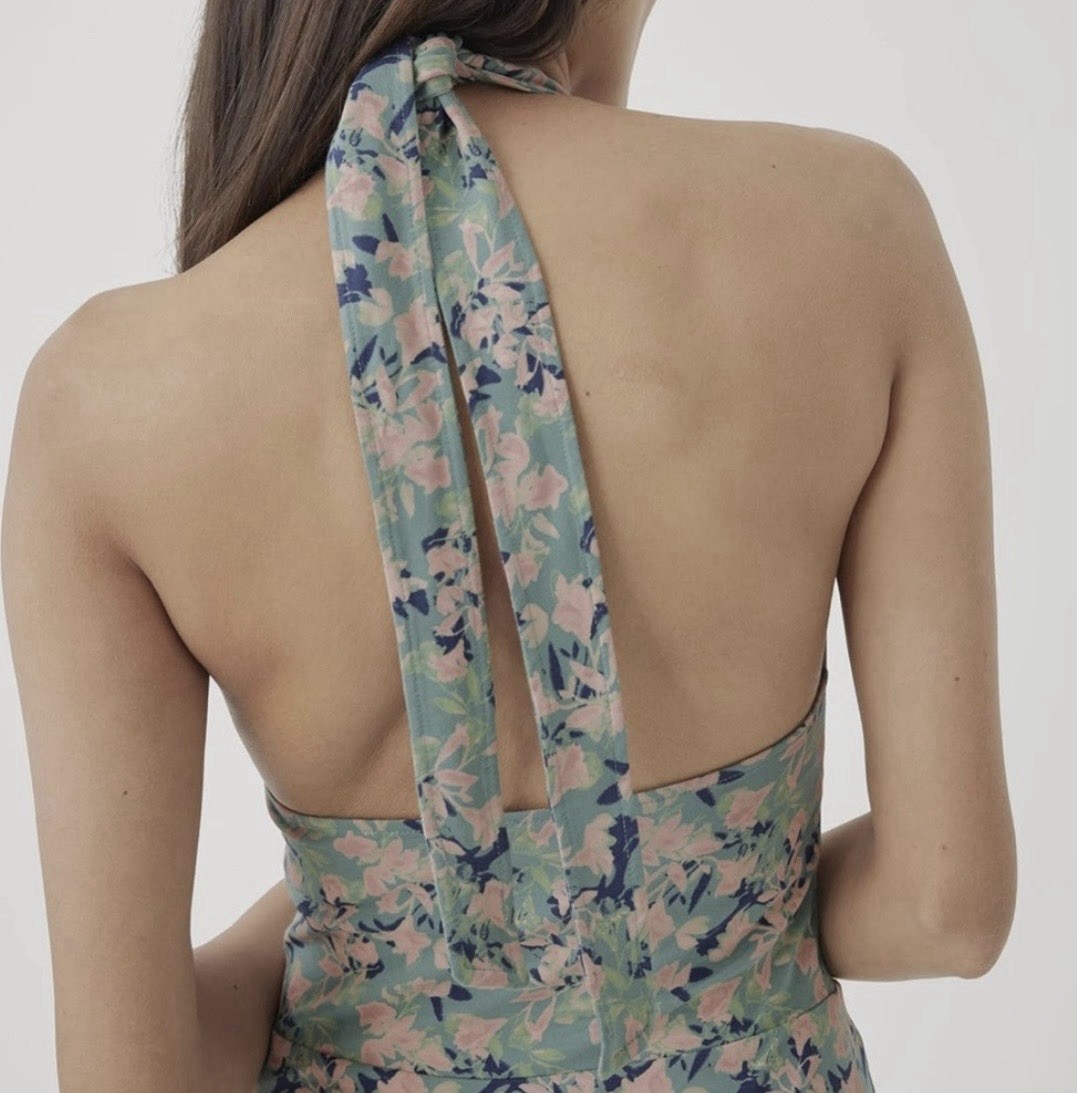 Pact Floral Maxi Dress Sleeveless Halter Backless Tie Pockets Cotton L