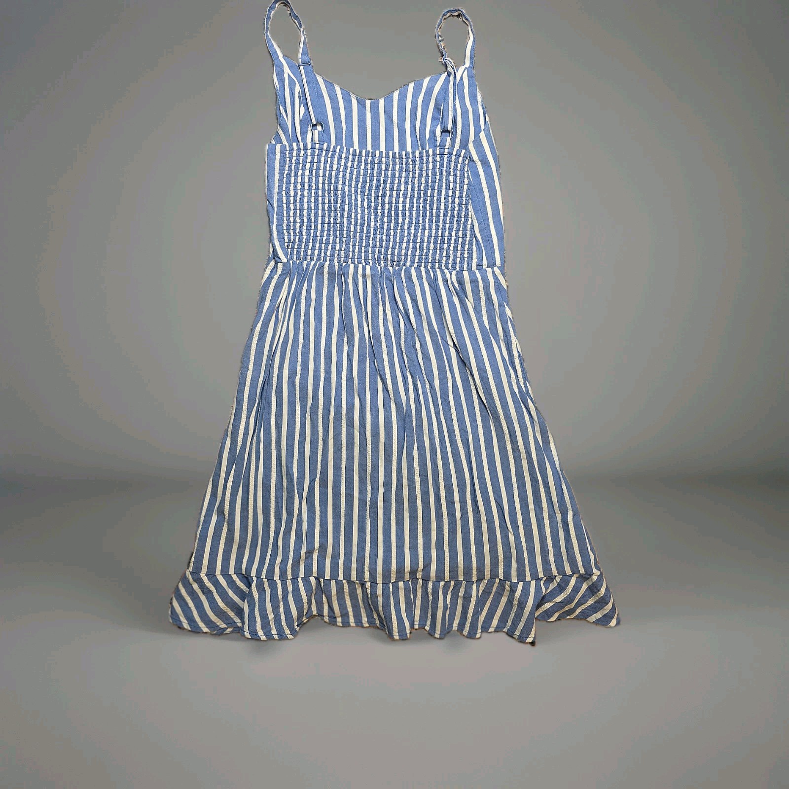 Old Navy Blue & White Striped Smocked Sundress Midi V-Neck Adjustable Straps S