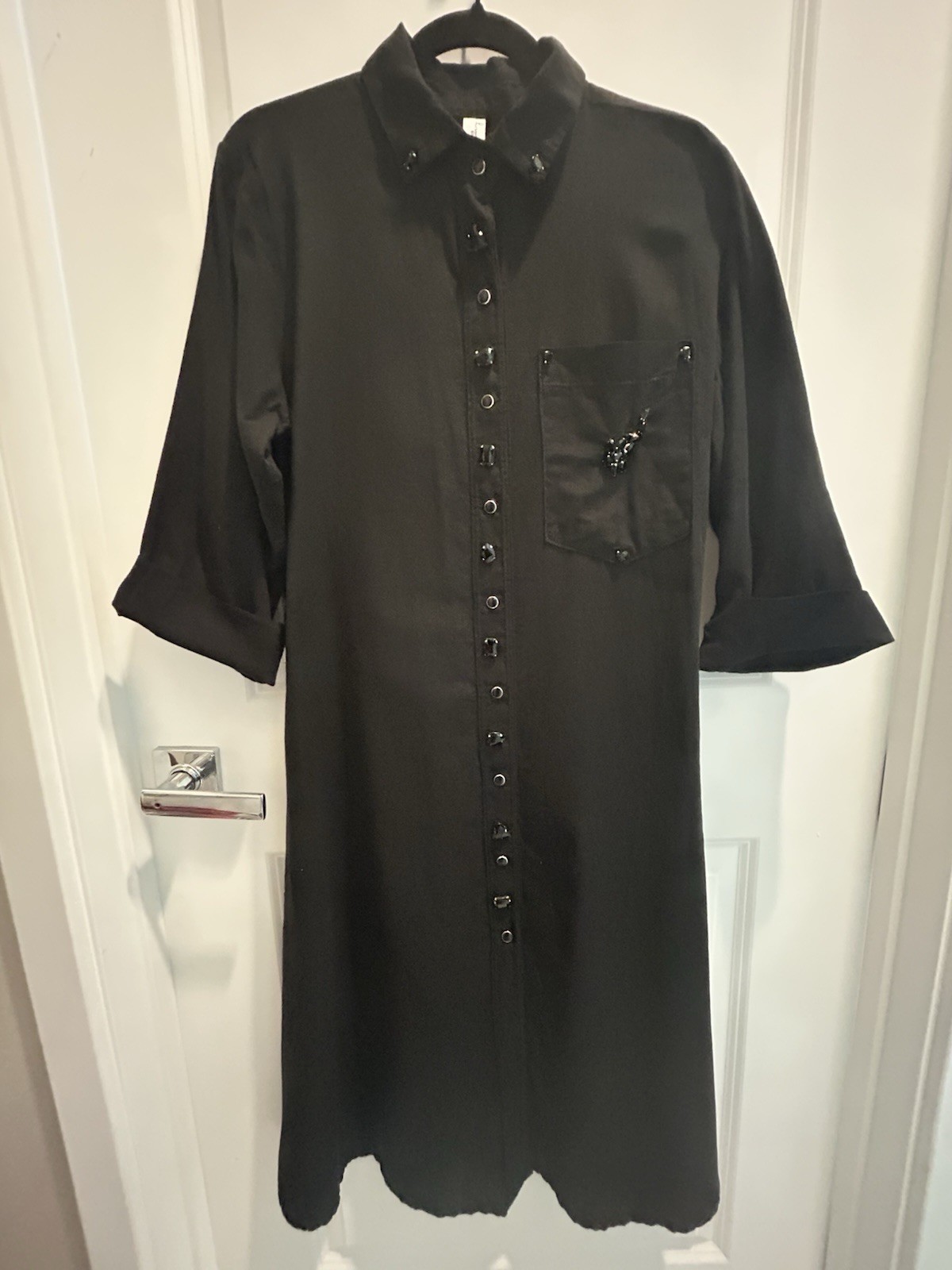 Encurvy Beautiful Black 100% Linen Women’s Dress Embellished With Rhinestones