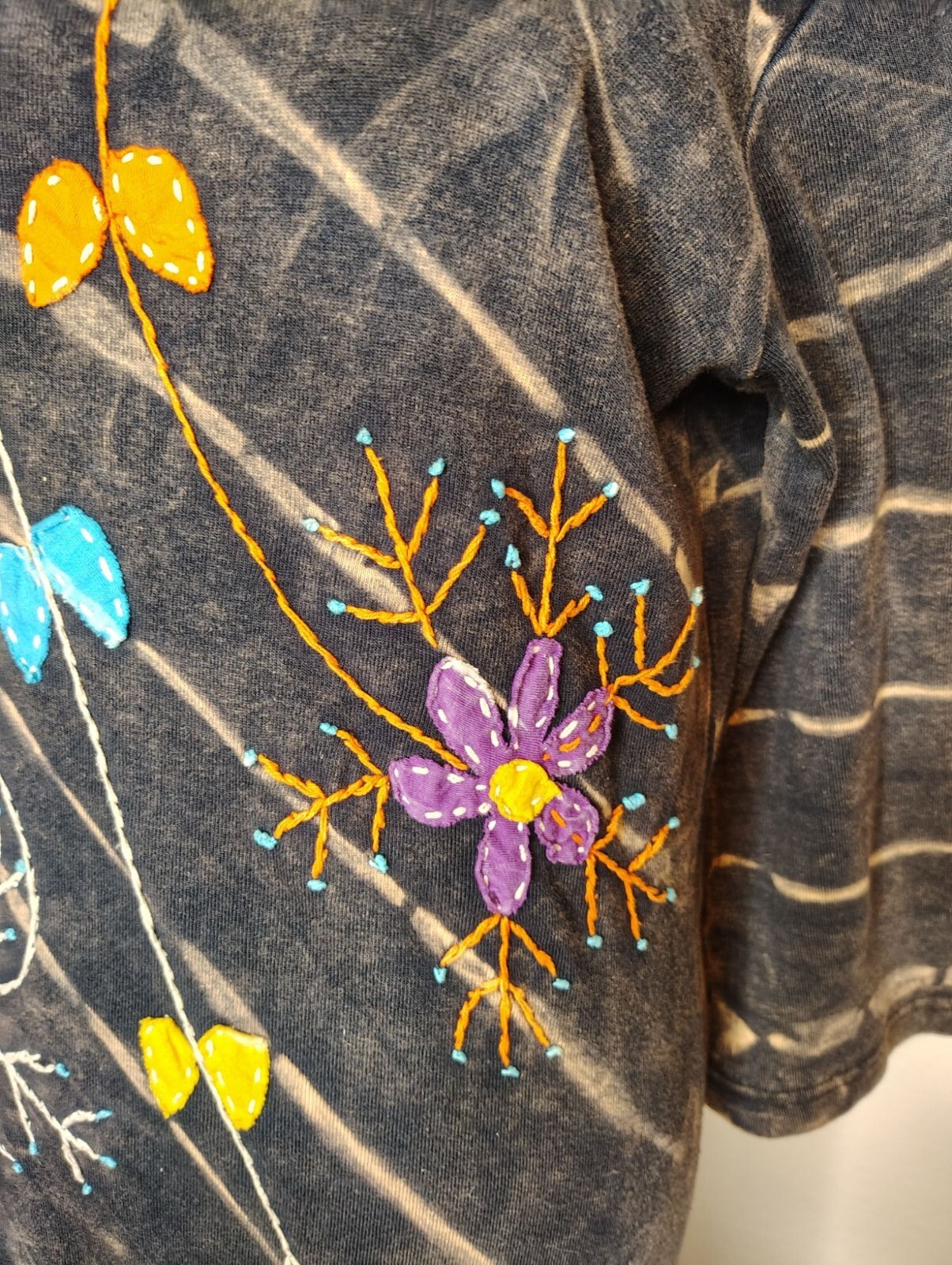 Rising International Small Tunic Dress Tye Die Flower Embroidery Lagenlook Artsy