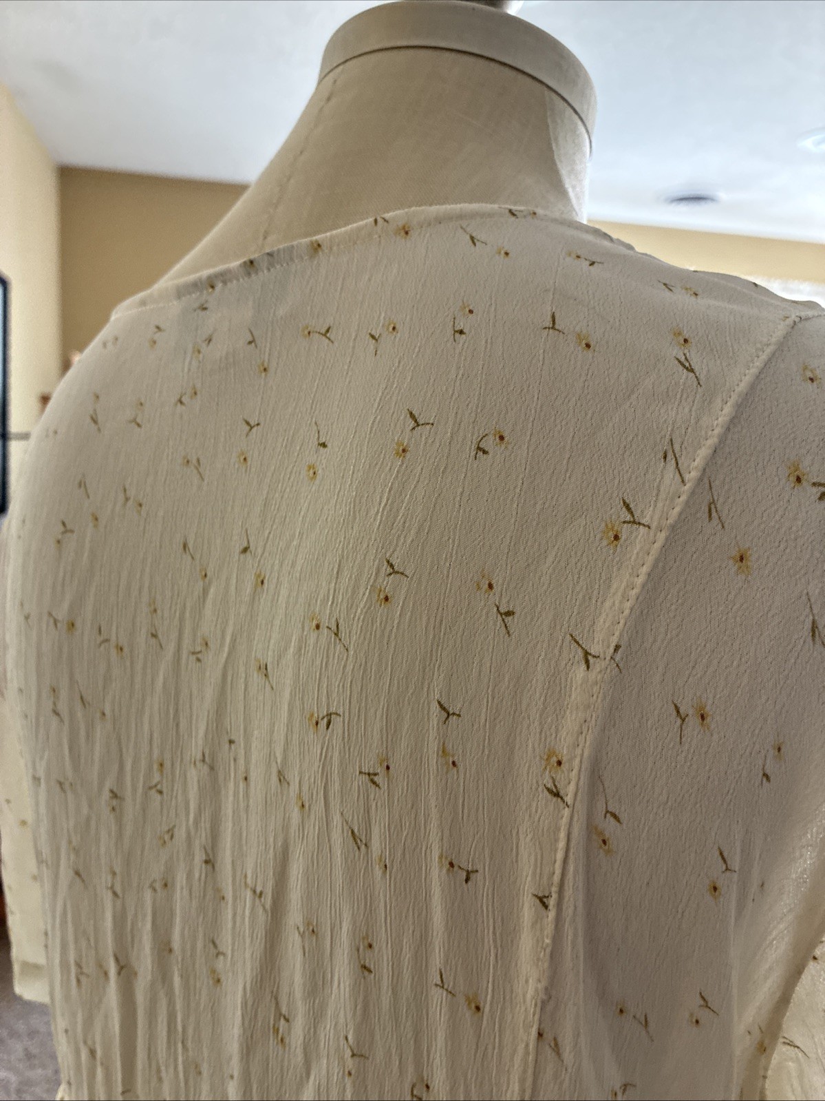 Sacred Threads Maxi Dress Boho Cottage 70s Hippie White Tiny Yellow Daisies