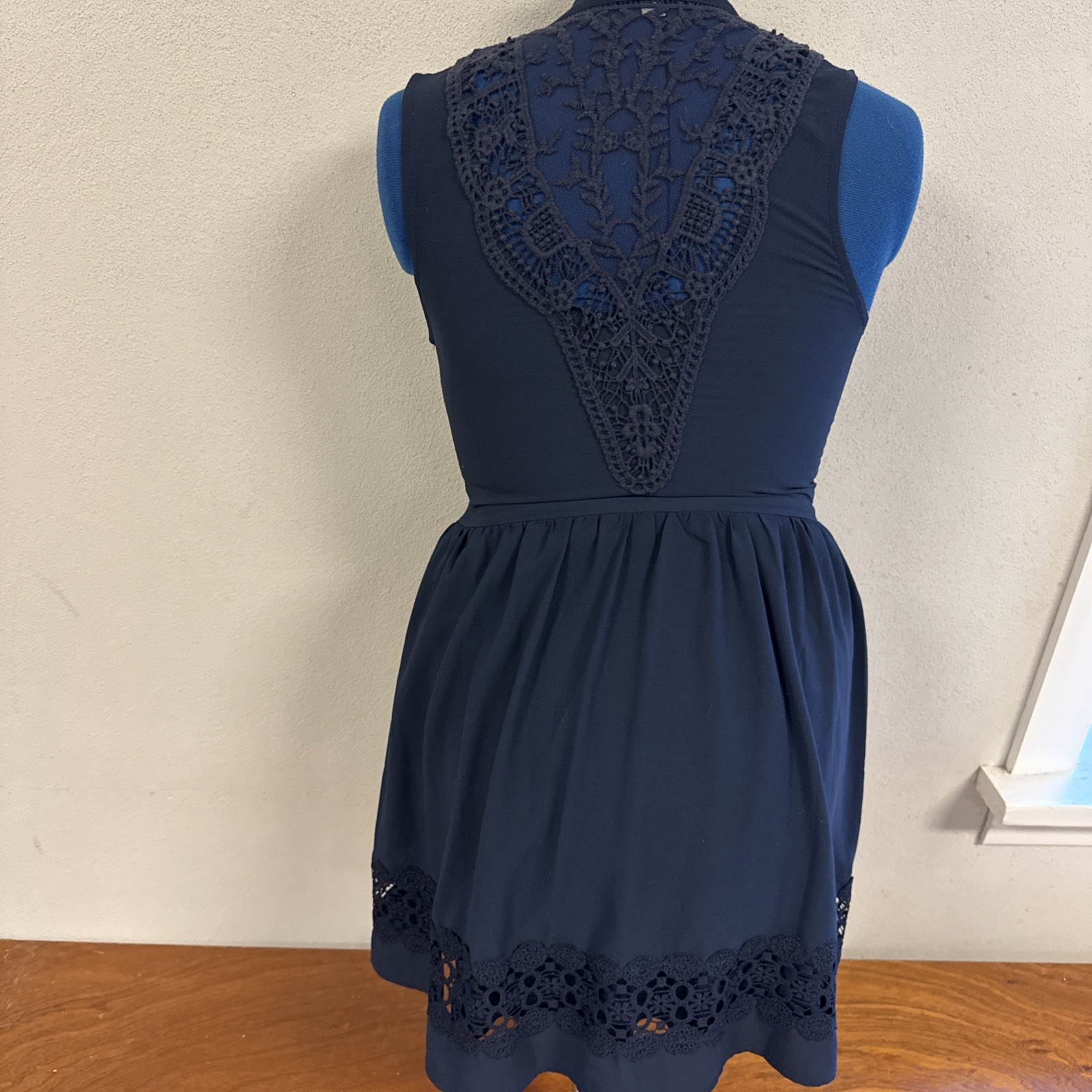Francescas Dina Be Dress Navy Blue Lace Polyester Nylon Buttons Small Sleeveless