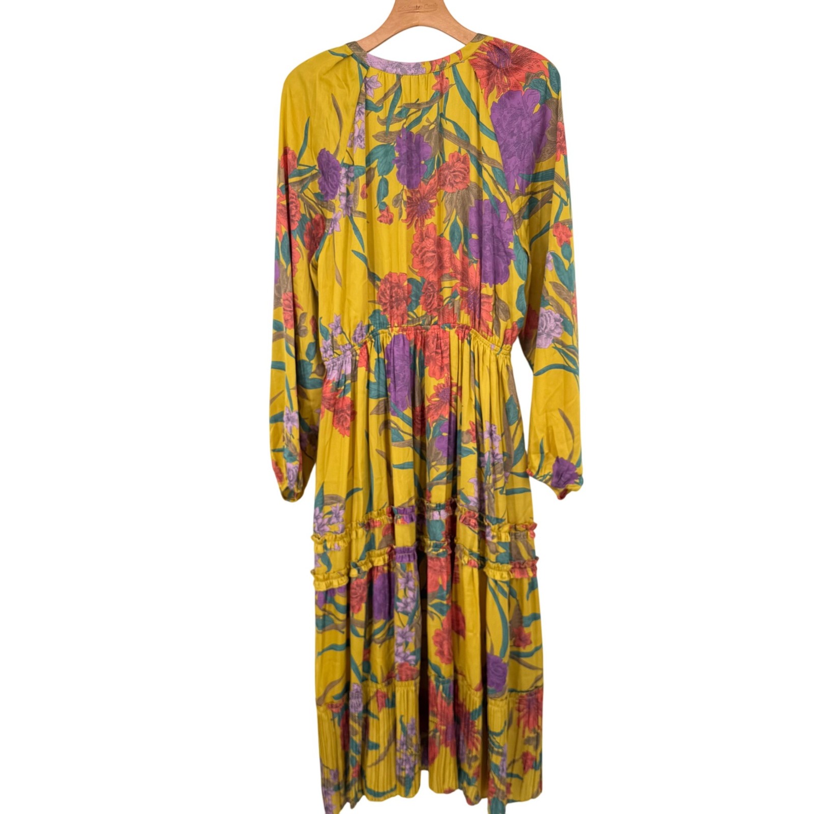 Current Air Marigold Floral Maxi Dress V-Neck womens size large long sleeve new