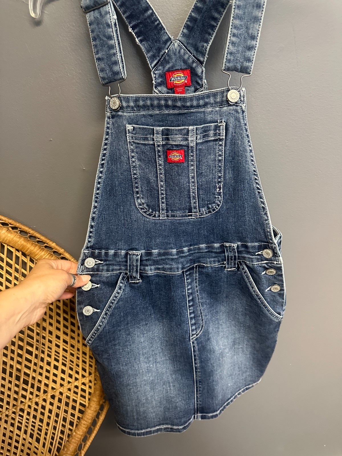 Dickies Overall Jean Dress Juniors Size L Dark Blue Denim Y2K Grunge Vintage