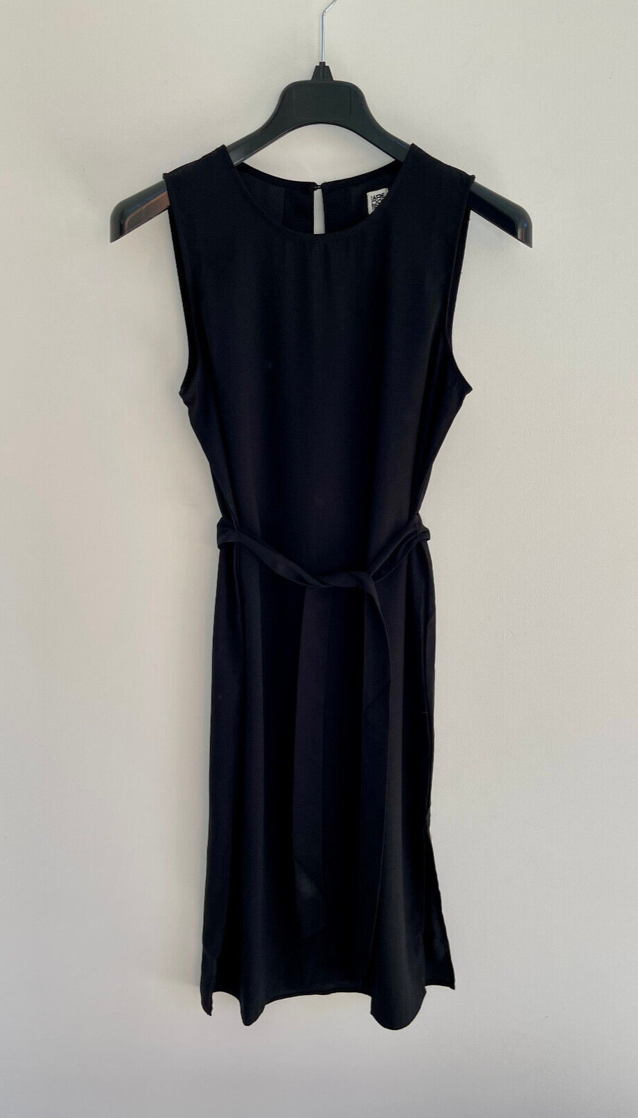 La Redoute Midi Shift Dress Black Slip Side Split Waist Tie UK 14 – NEW