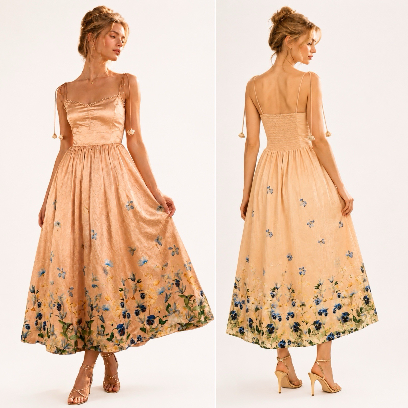 NWOT En Saison Corset Midi Dress Peach Floral Cottagecore Whimsical Fairycore XS