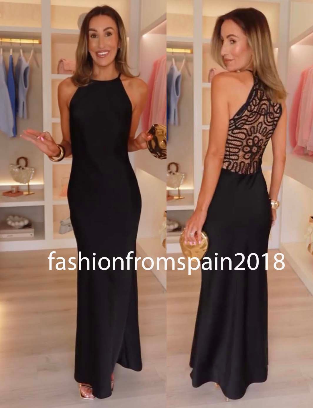 ZARA NEW WOMAN LONG EMBROIDERED BACK SATIN HALTER DRESS BLACK XS-XL 2678/104/800