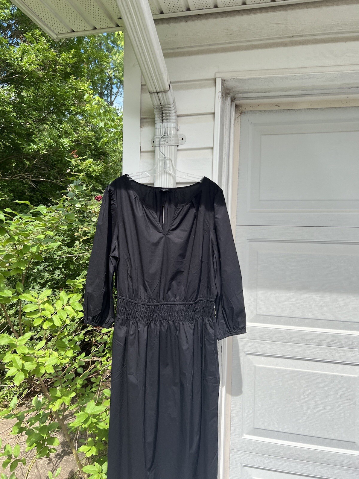NWT Talbots Pretty Black 100% Cotton Round Split Neck 3/4 Sleeve MIDI Dress 20W
