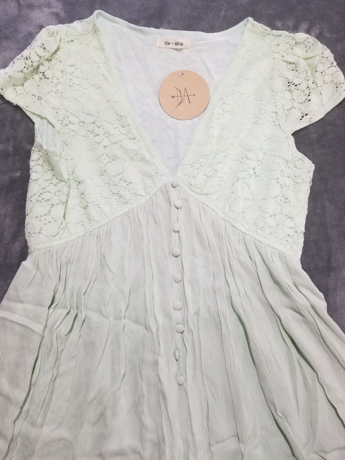 NWT Bow + Arrow Green V Neck Dress Lace Buttons Lined Medium 033