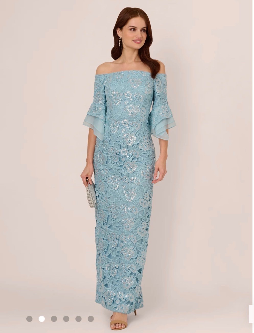 NWT Adrianna Papell Off-Shoulder Lace Column Dress in Light Blue / Sz 12