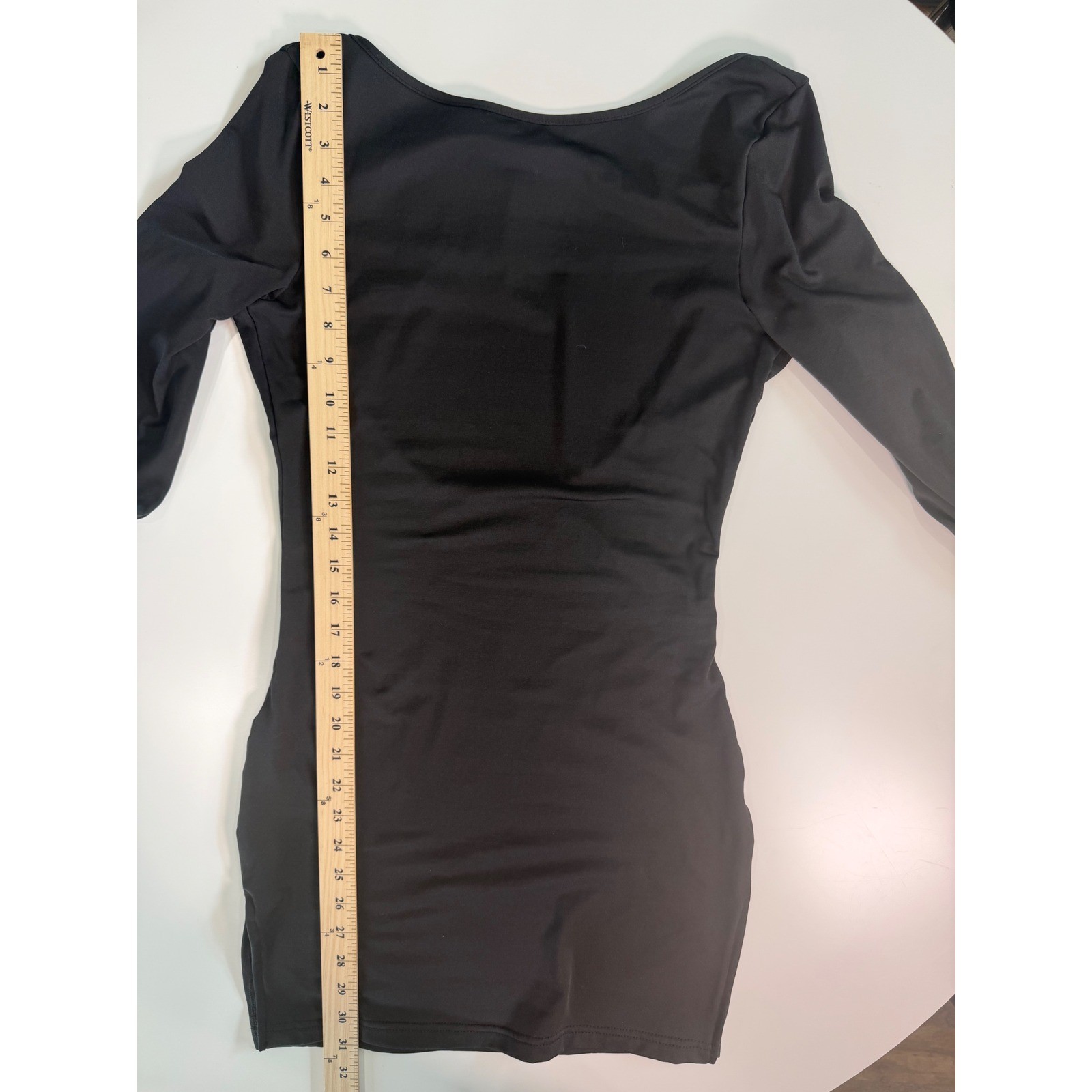 Black Long Sleeve Open Back Tie Mini Dress Bodycon Asymmetrical Hem
