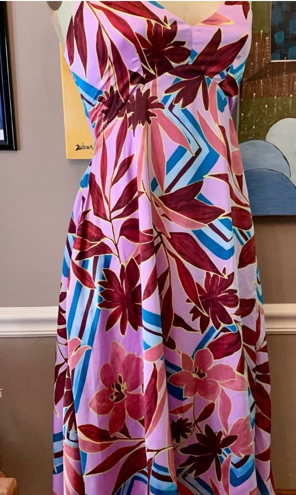 VICI Pink Abstract Floral Satin Midi Dress Handkerchief Hem Medium