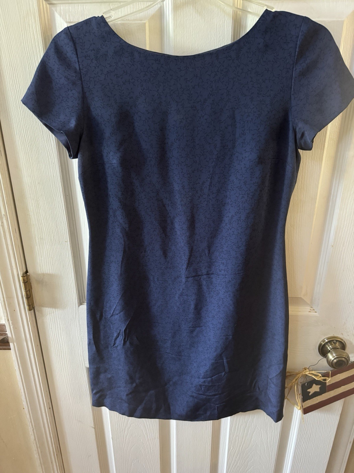 Blue Dress With Design, Made With Acetate With 100% Silk Lining. Size 6