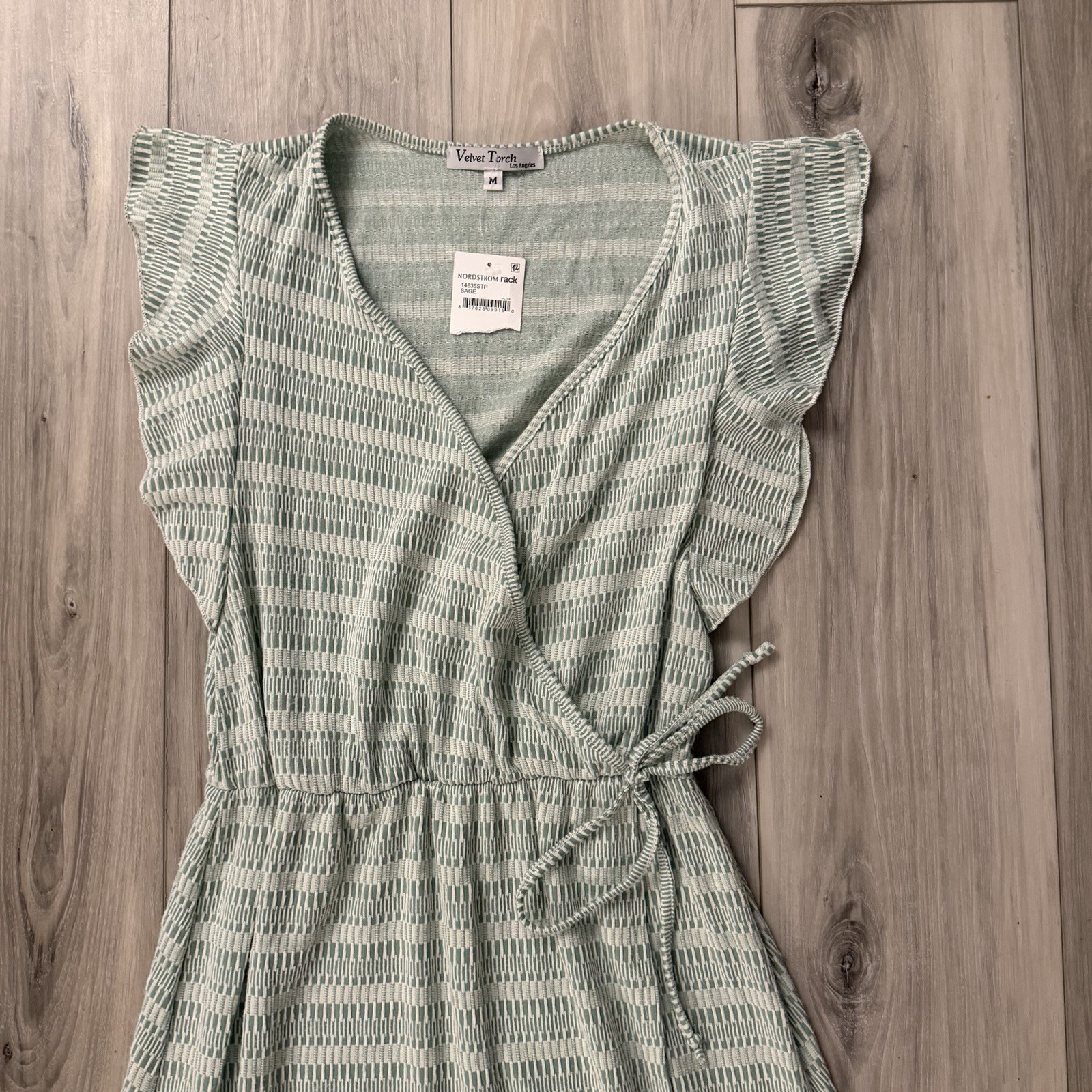 Nordstrom Rack Velvet Torch Wrap Midi Dress Size M Sage Green Textured Geometric