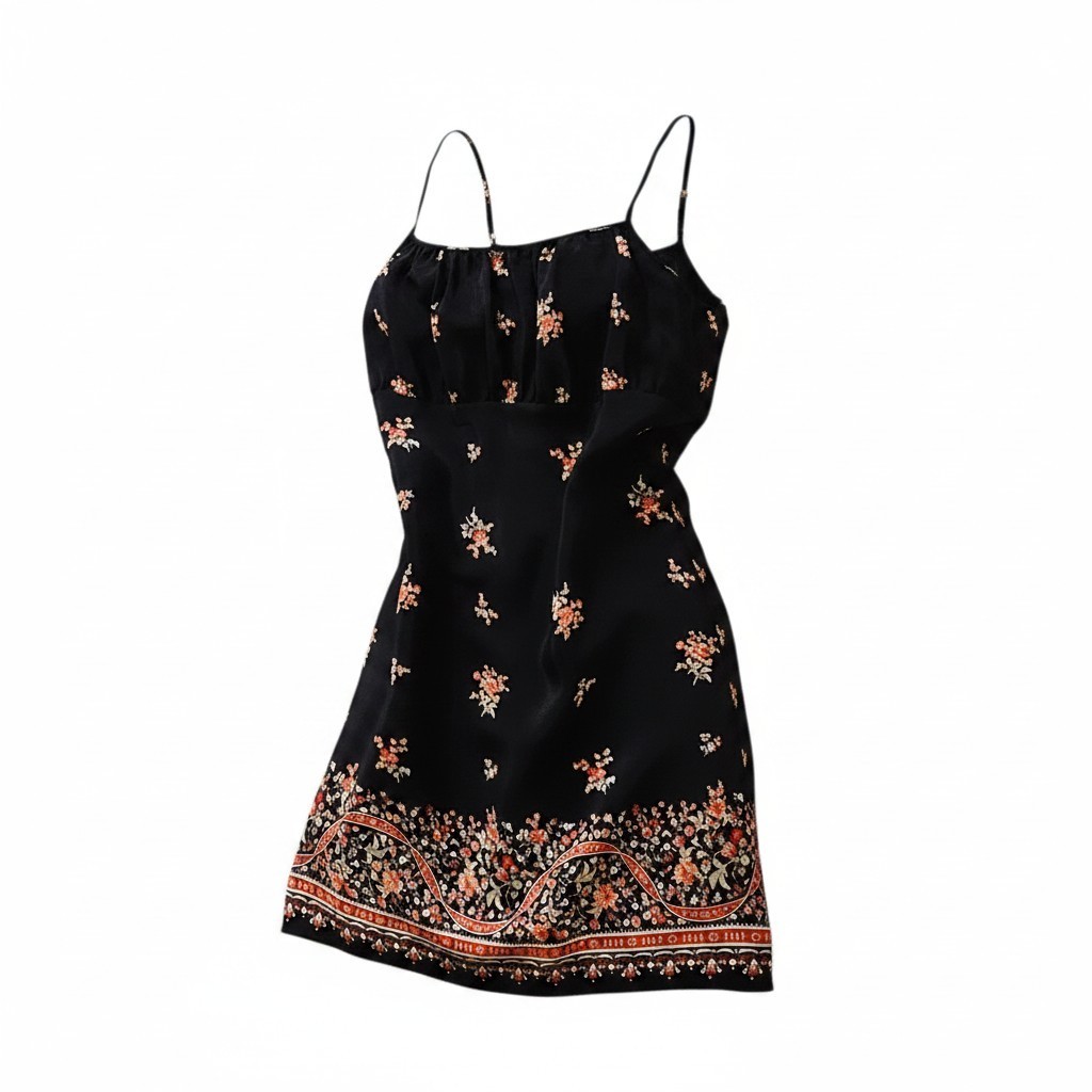 VTG Y2k Marks & Spencer black romantic floral soft grunge slip mini dress 10/12