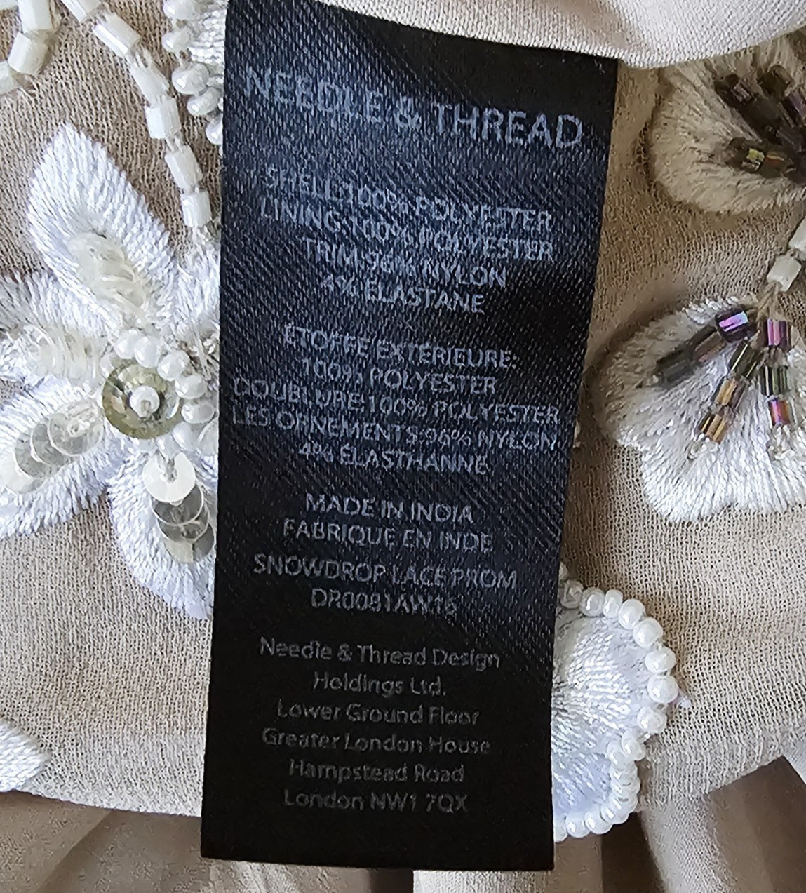 NEEDLE & THREAD Snowdrop Ivory Beige Floral Embellished Long Sleeve Mini Dress 8