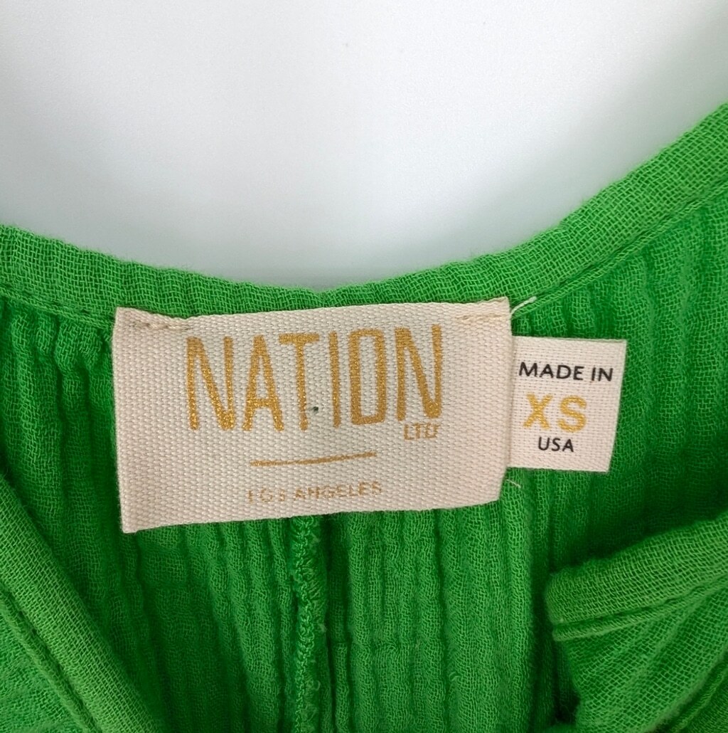 Nation LTD Adele Midi Dress Gauzy Cotton Relaxed Summer Lime Green Size XS