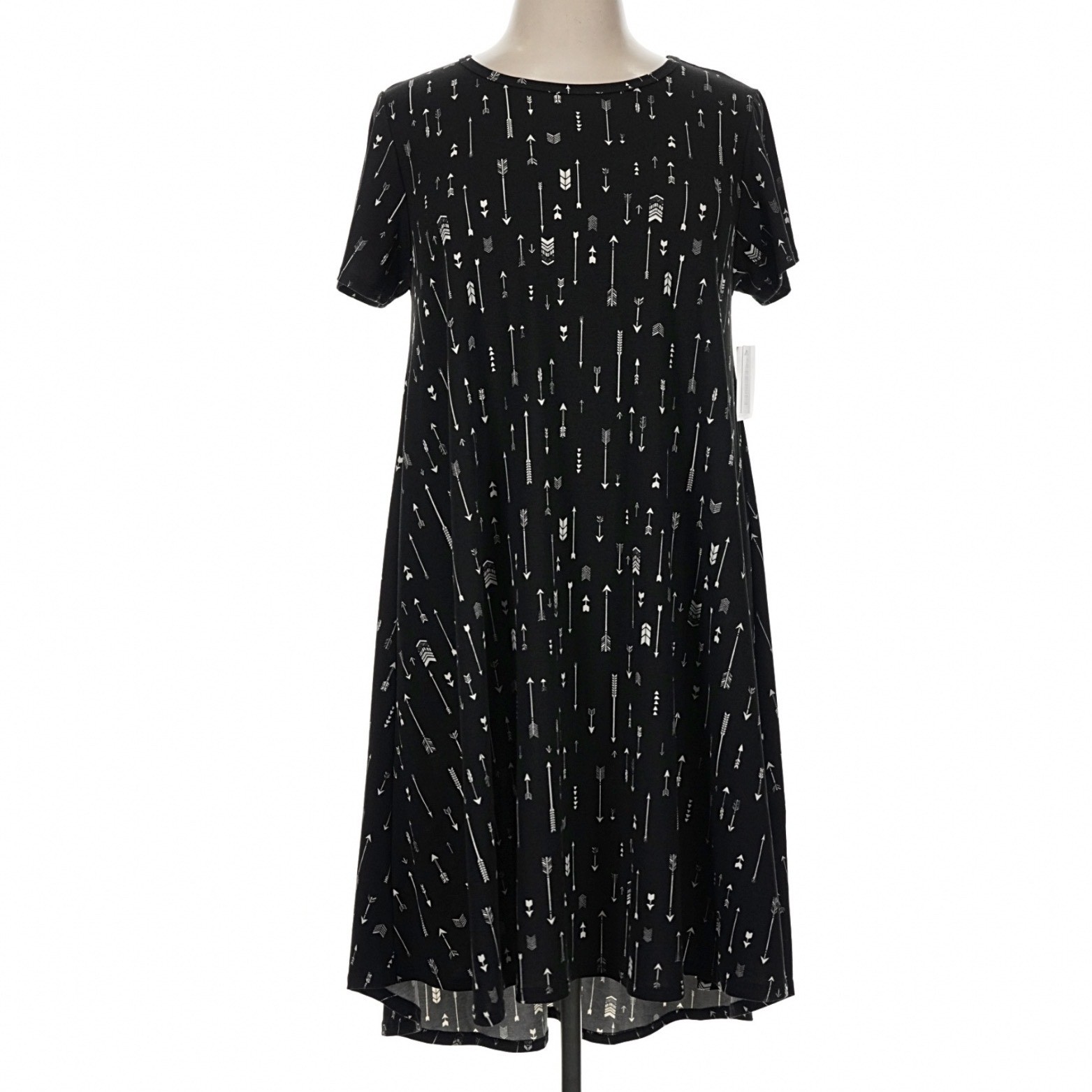 LuLaRoe Womens Dress Size XL Black White Arrow Carly High Low Short Sleeve NWT