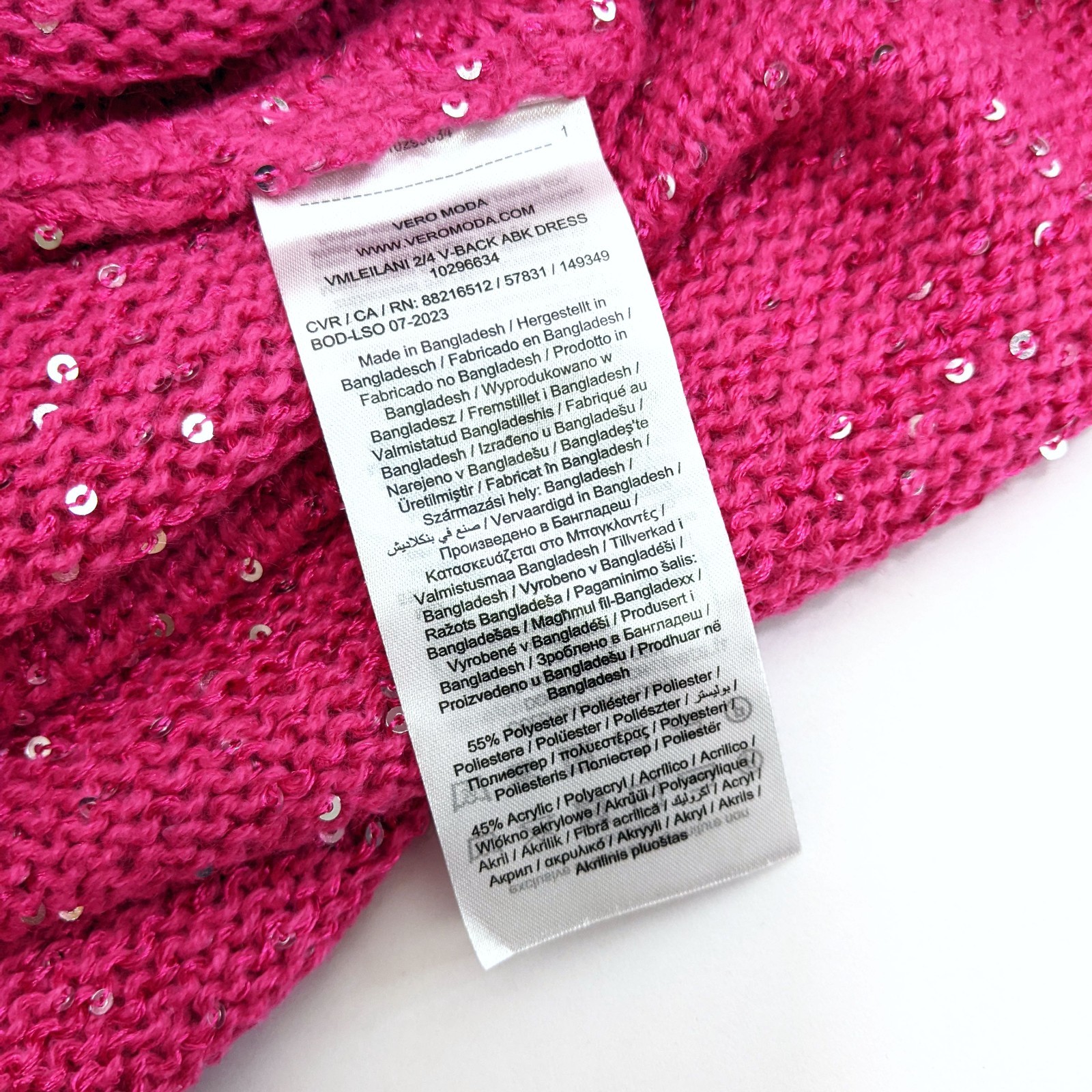 Vero Moda Womens Sparkling Knitted Sequin Mini Sweater Dress Pink/Silver