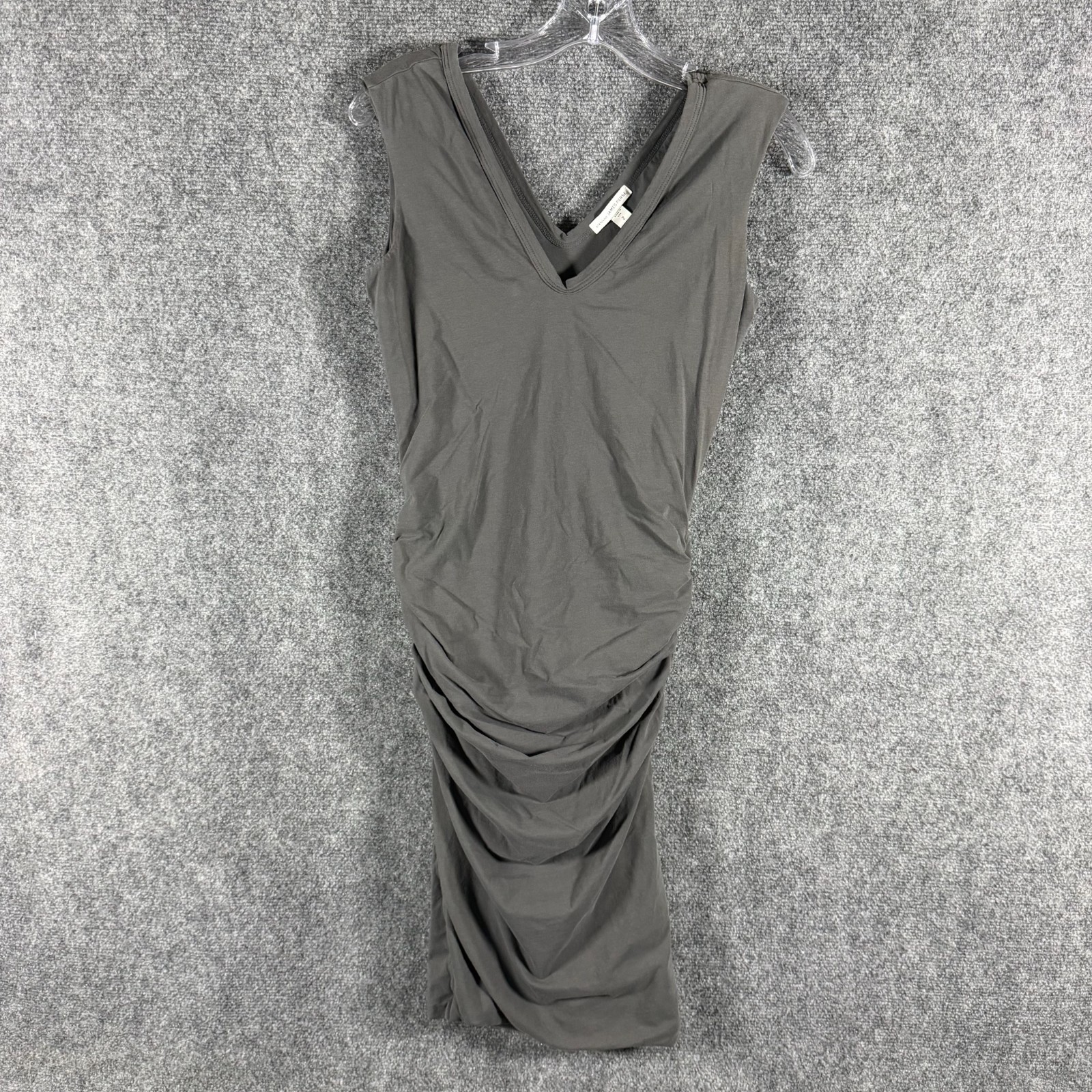 James Perse Bodycon / Ruched Midi Dress Sleeveless V-Neck Gray Size 2 USA Made