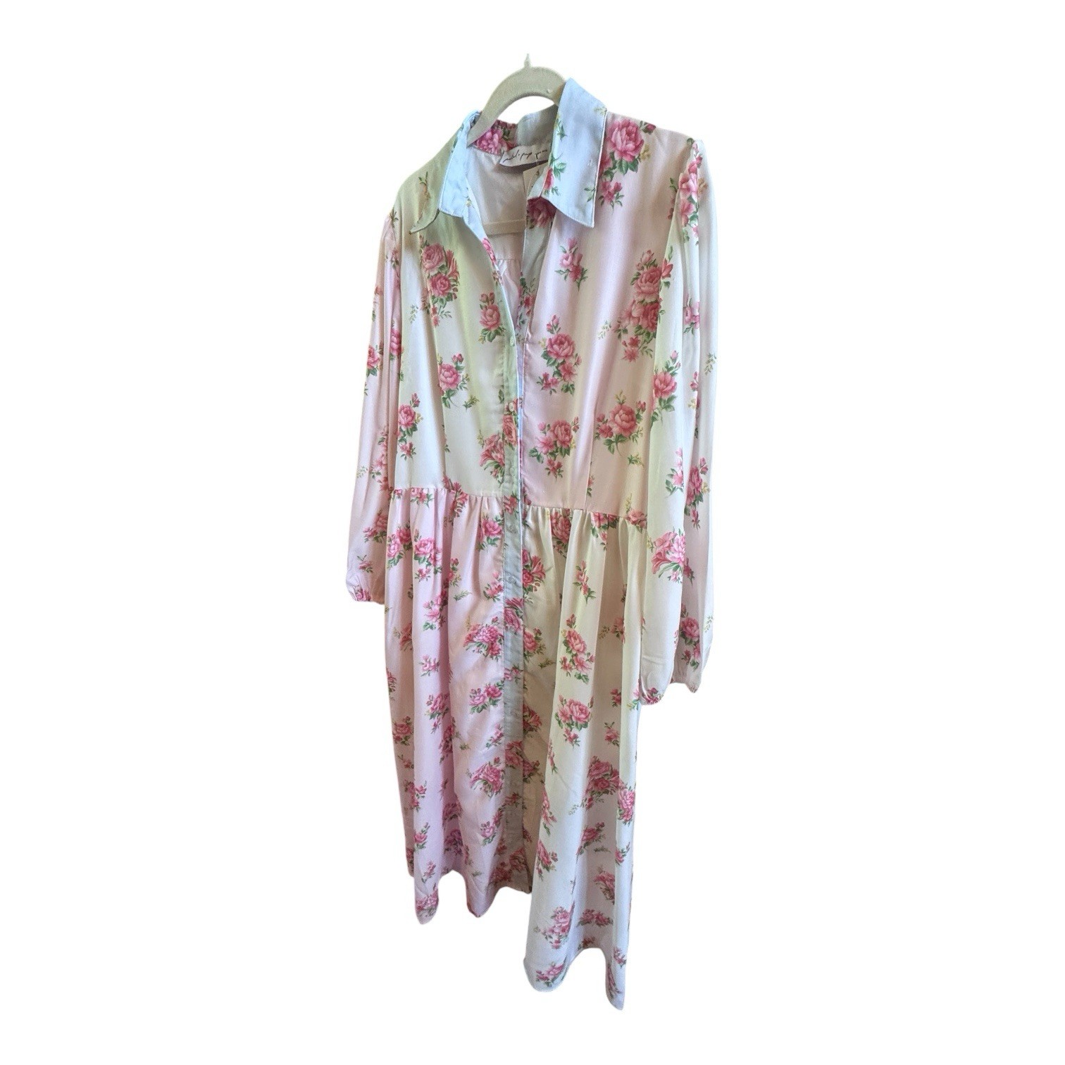 NWT Petal And Pup Juno Rose Print Button Up Maxi Dress Extra Large *Missing Belt