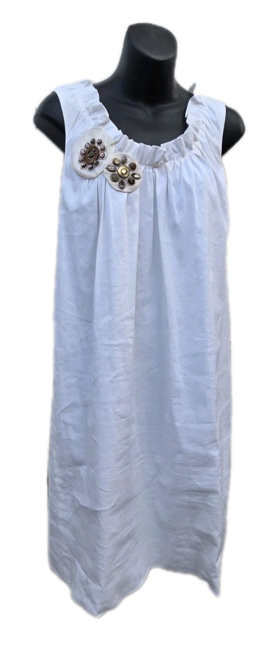 Alberto Biani Womens Linen/Cotton White Dress Sz 42 made in Italy Sleeveless
