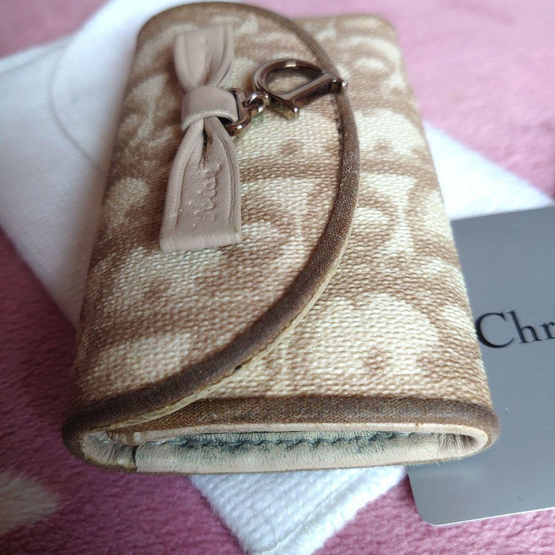 Christian Dior Trotter Ribbon Key Case Beige Women’s Wear Authentic Used A2432