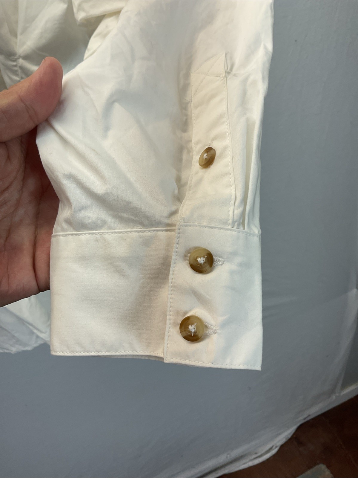 Anthropologie Mini Pleated Buckle Cotton Shirt Dress Button Up Long Sleeve sz 12