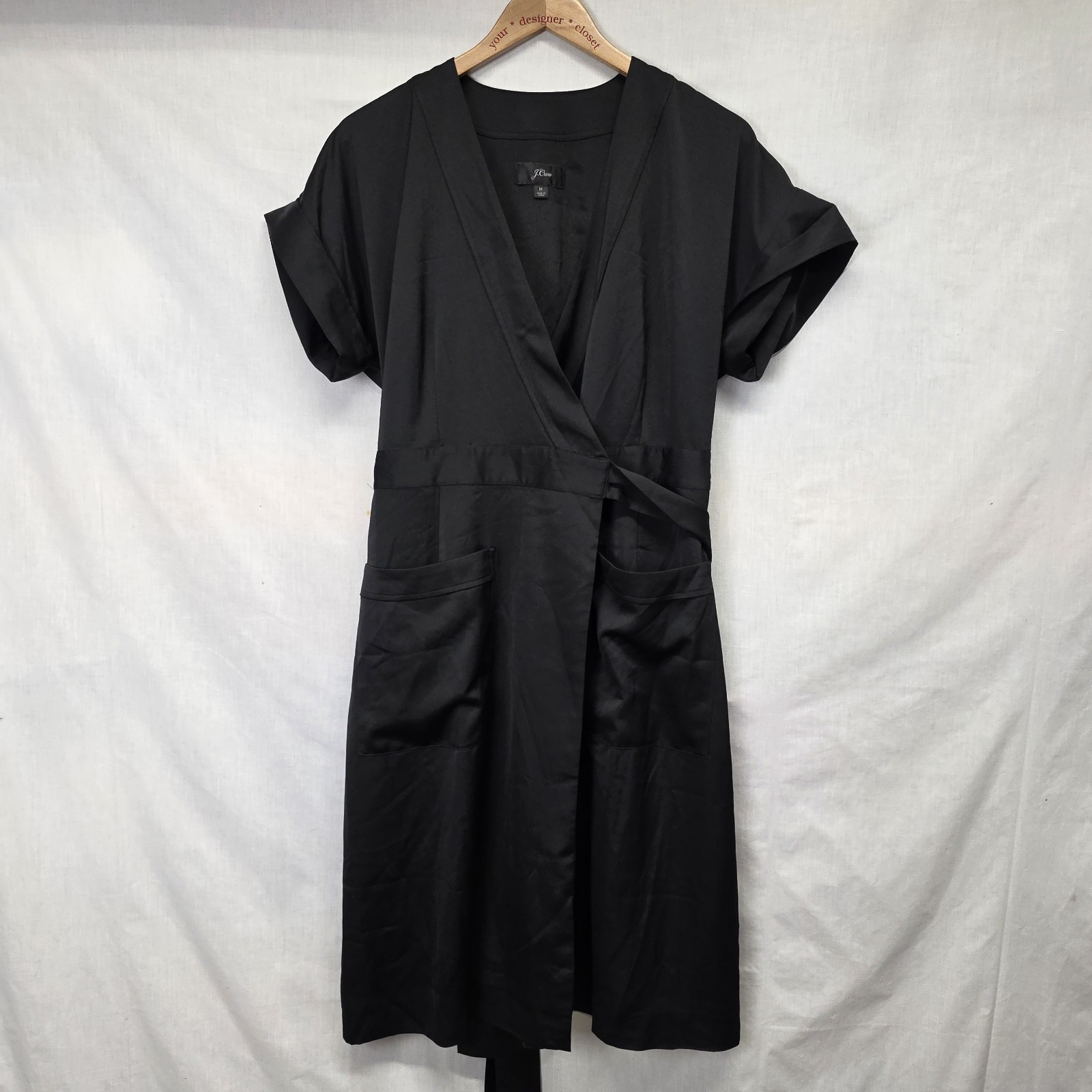 J.Crew J6919 Cuffed Short Sleeve Crepe Satin Wrap Dress Size M