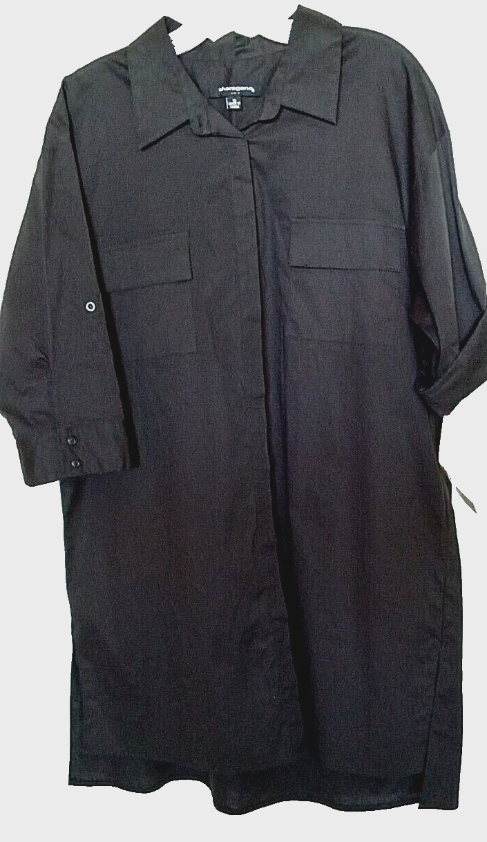 Sharagano 97% cotton, 3% spandex solid black 3/4 sleeve shirt dress Size 10