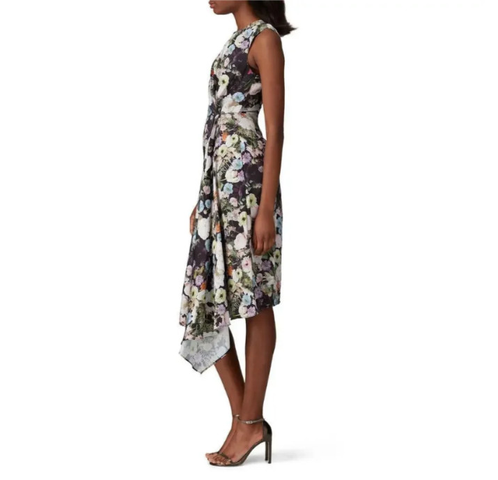 ADAM LIPPES Collective Black Floral Side Drape Dress Sz 6 RTR Florist Collab