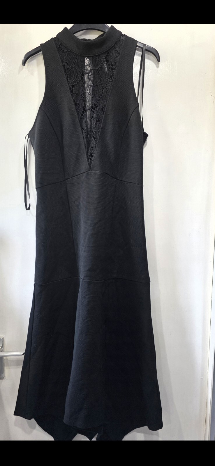 Anthropologie Black Lace Midi Dress High Neck Sleeveless Zip Fit & Flare XS