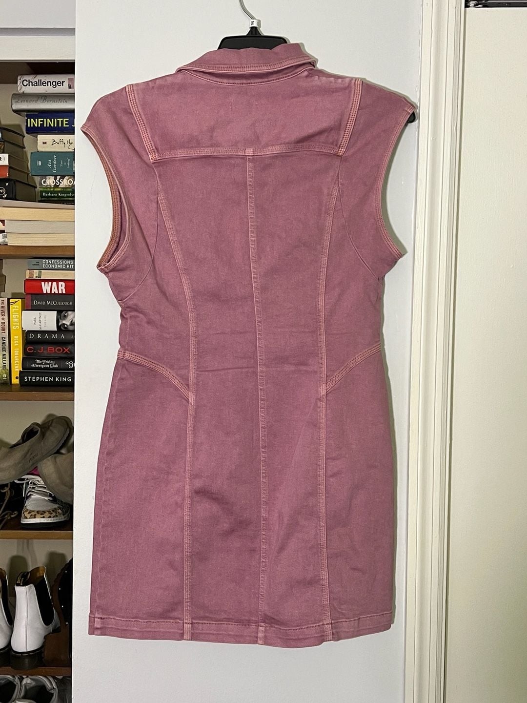 Pilcro Seamed Button-Front Denim Mini Dress in Pink