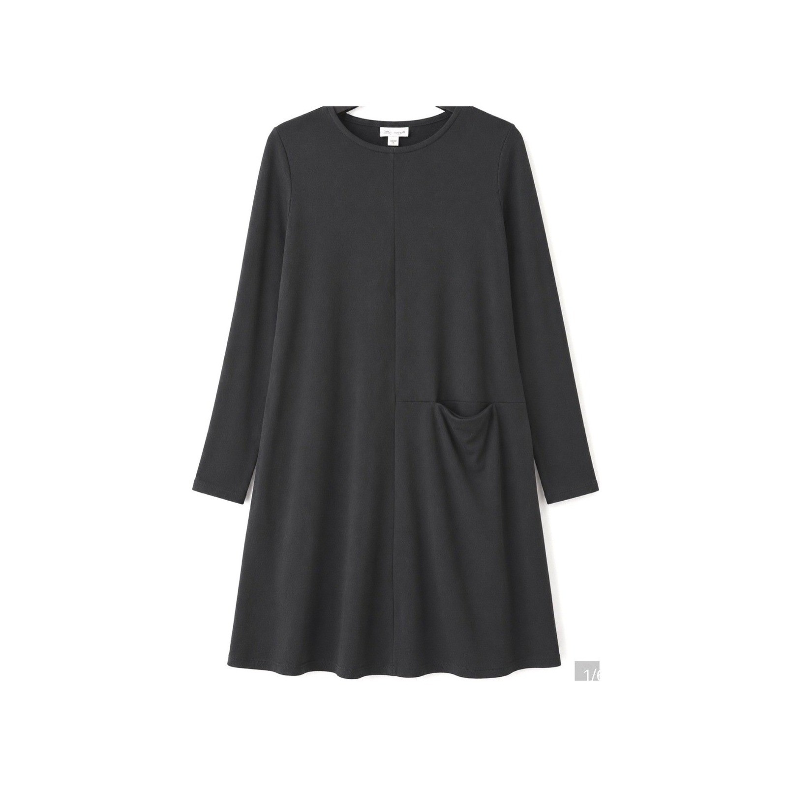 Pure Jill Luxe Tencel Tunic Dress Womens M Black Front Pocket A-Line Long Sleeve