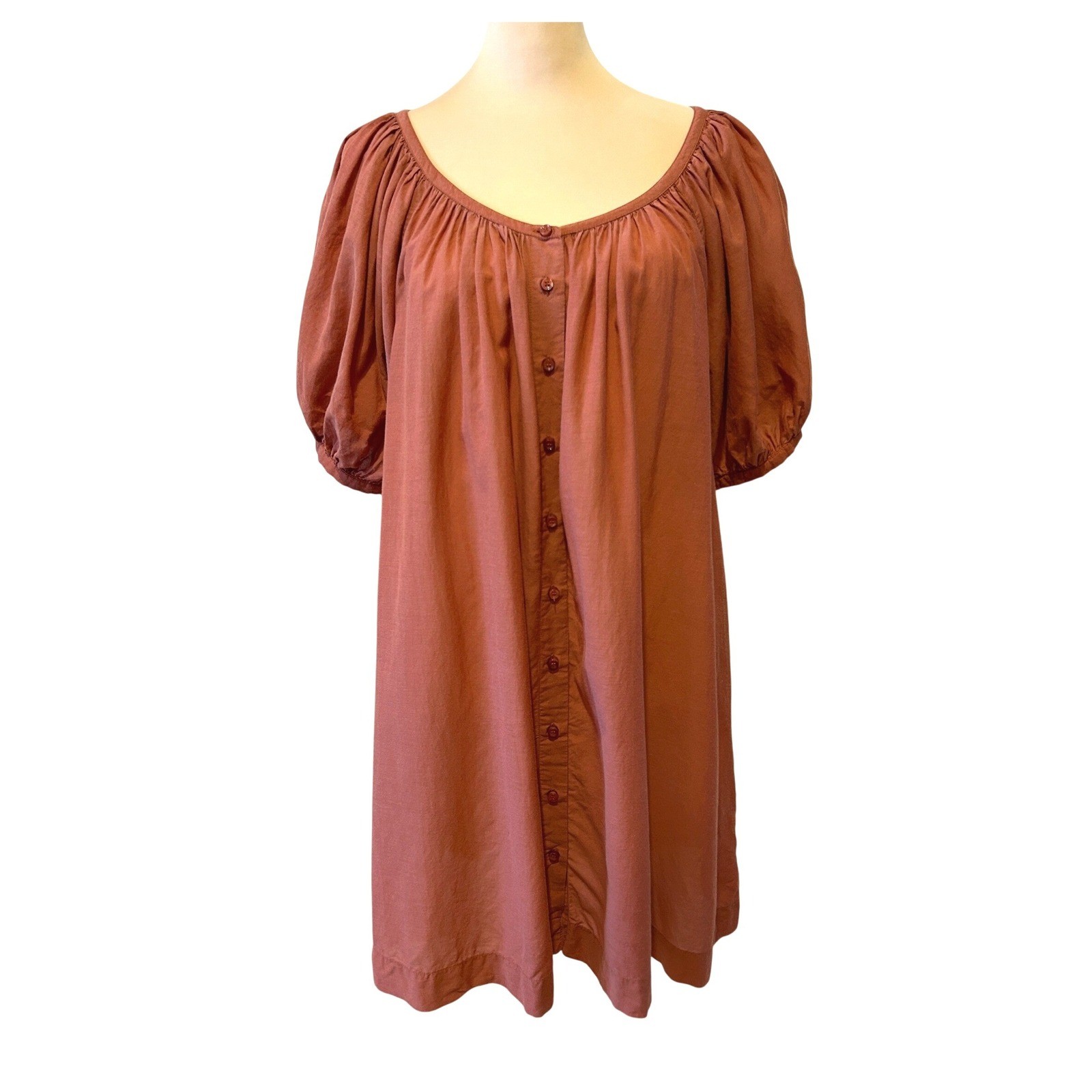 DOEN Josette Mini Dress Size XS Salmon Pink Cotton Blnd Puff Sleeve Button Front