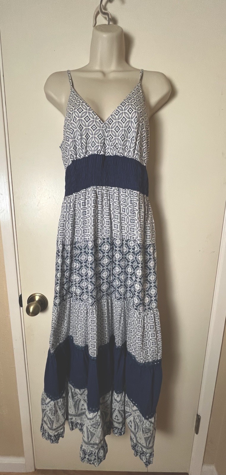 PAPILLON Tiered 100% Cotton Dress SZ M Boho Spaghetti strap Midi Dress