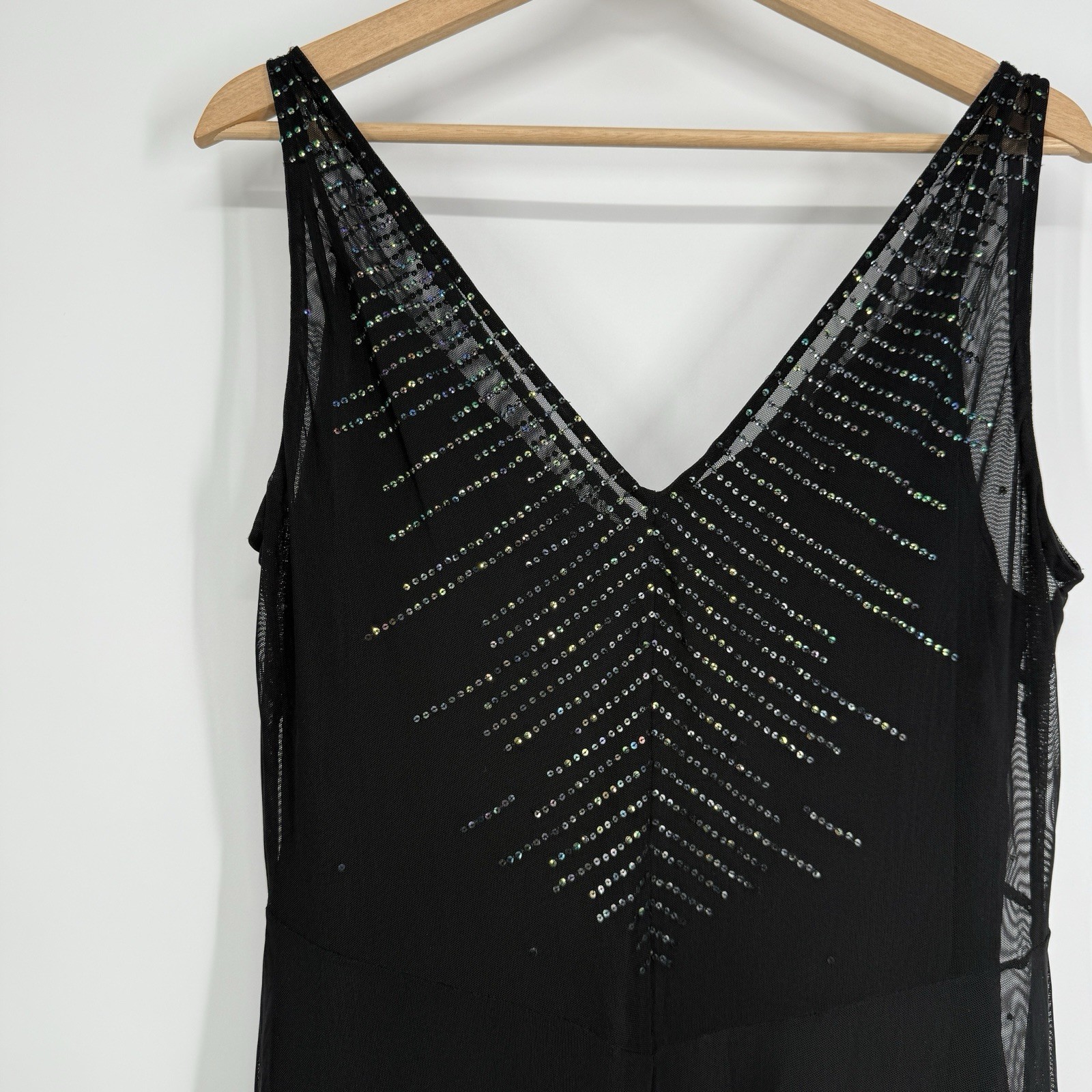 Amanda Smith Womens Black Sequin Dress Size 14 Semi Sheer Witchy Goth LBD