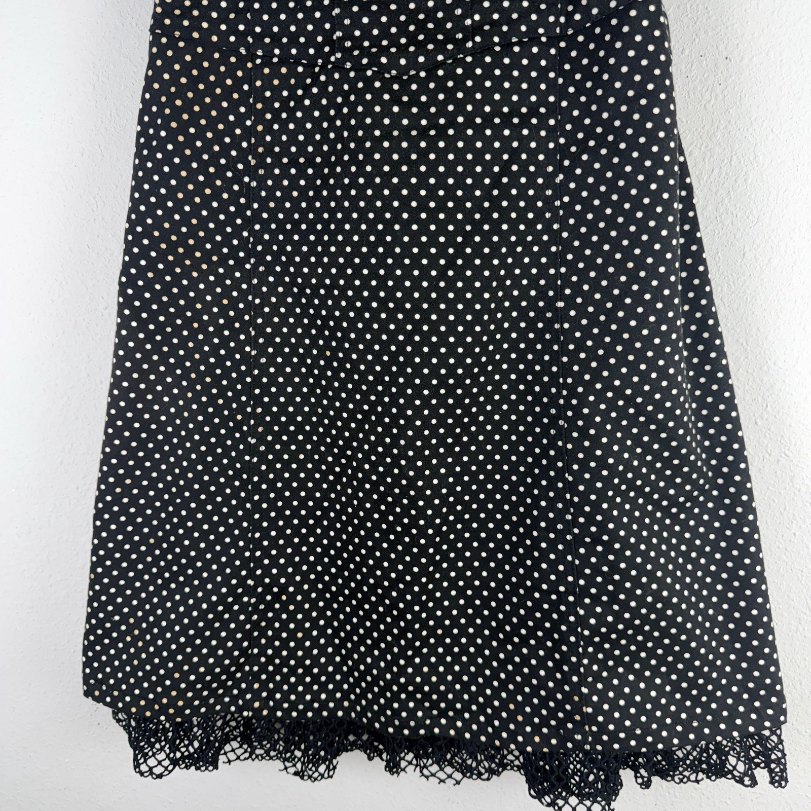 Vintage TRIPP NYC L Black Polka Dot Corset Lace Up Back Tulle Dress y2k Goth