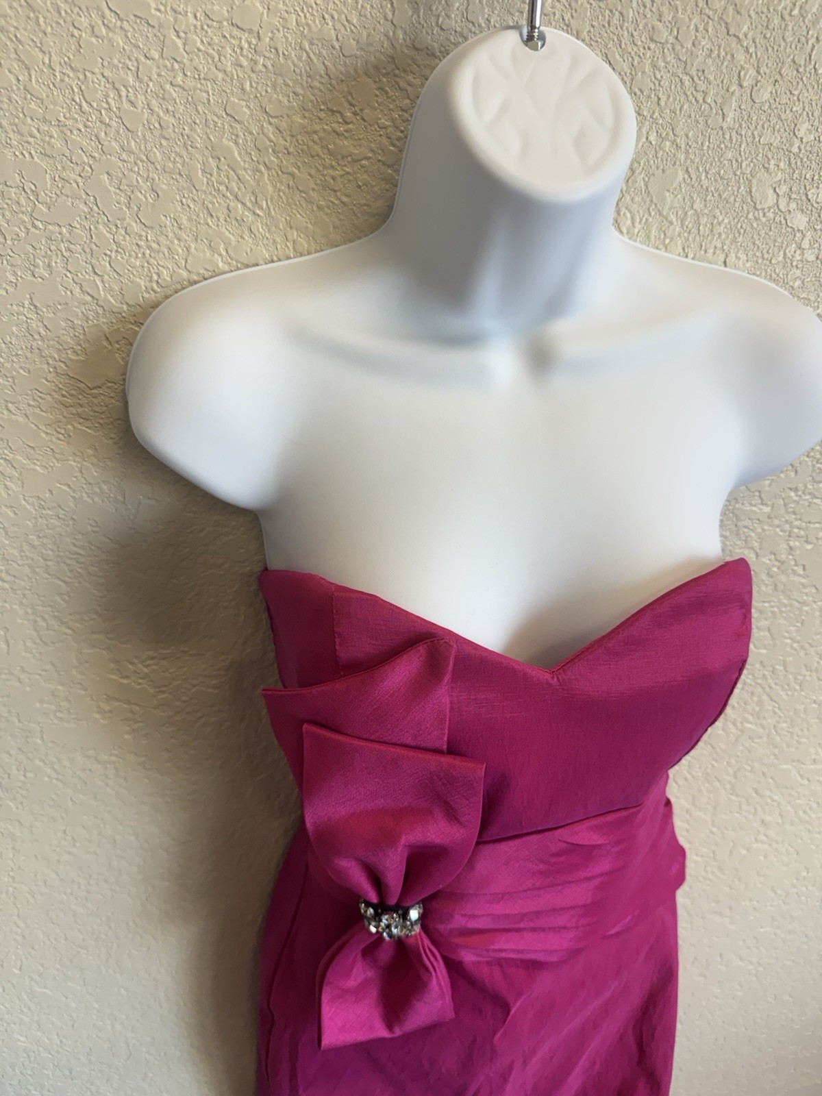 Mystic Pink Strapless Bodycon Short Dress Sweetheart Neck Bow Beaded Size S