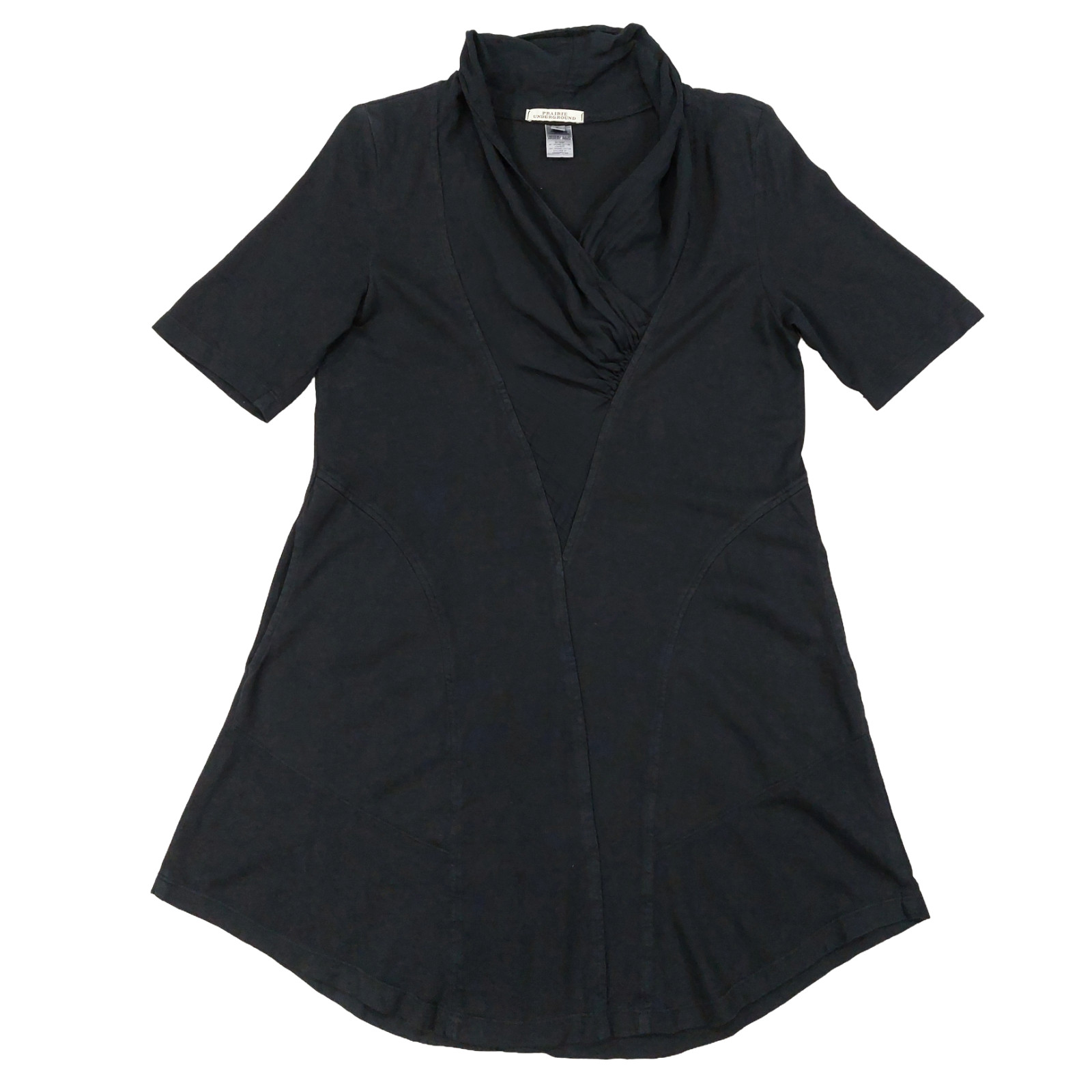 Prarie Underground Tunic Dress Womens Large, Black Hemp & Organic Cotton, Cowl