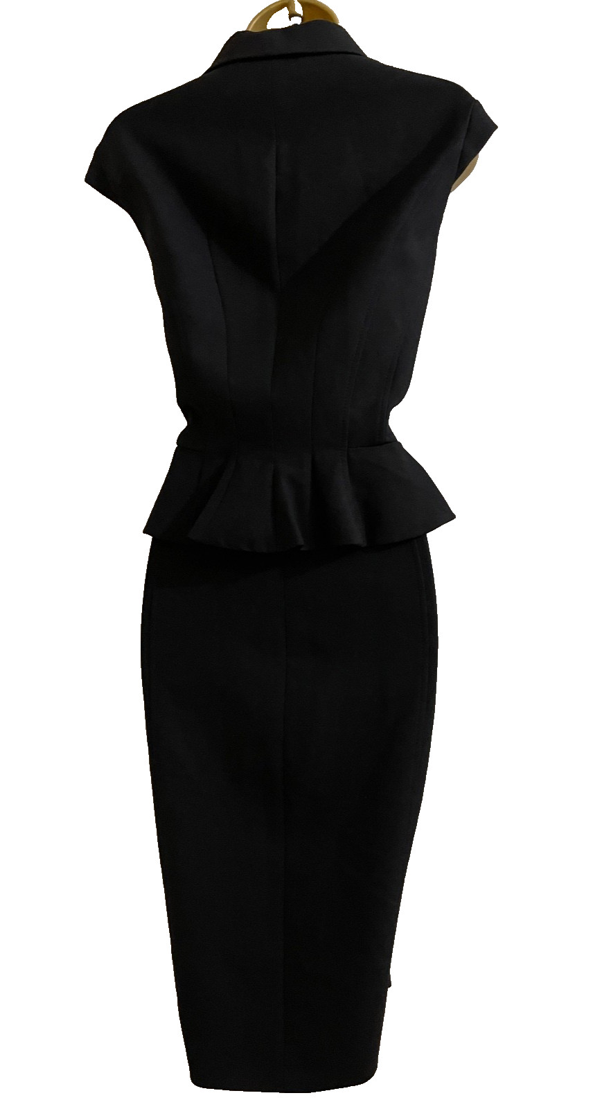 KAREN MILLEN BLACK PEPLUM ZIP-FRONT PENCIL DRESS UK 14 (US 10) EUR 42